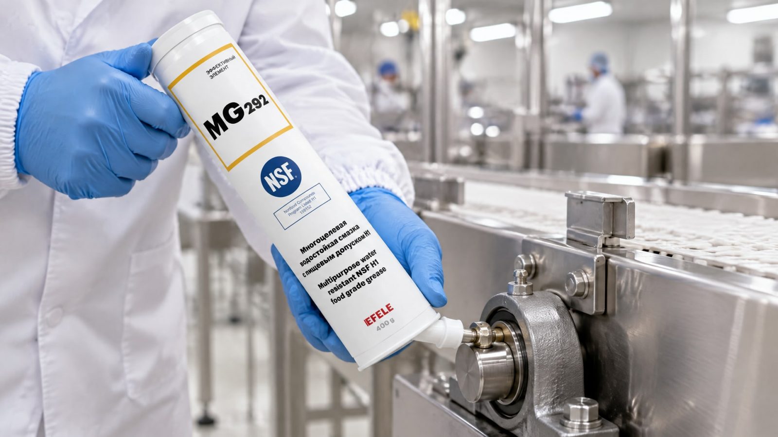 EFELE MG-292 (водостойкая, NSF H1) наносится на высоконагруженные узлы.