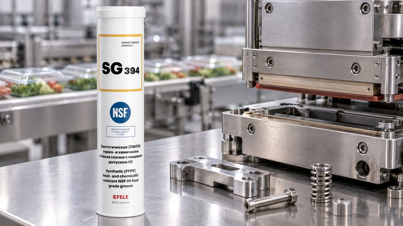 Нанесение смазки пищевой NSF H1 EFELE SG-394 на оборудование.