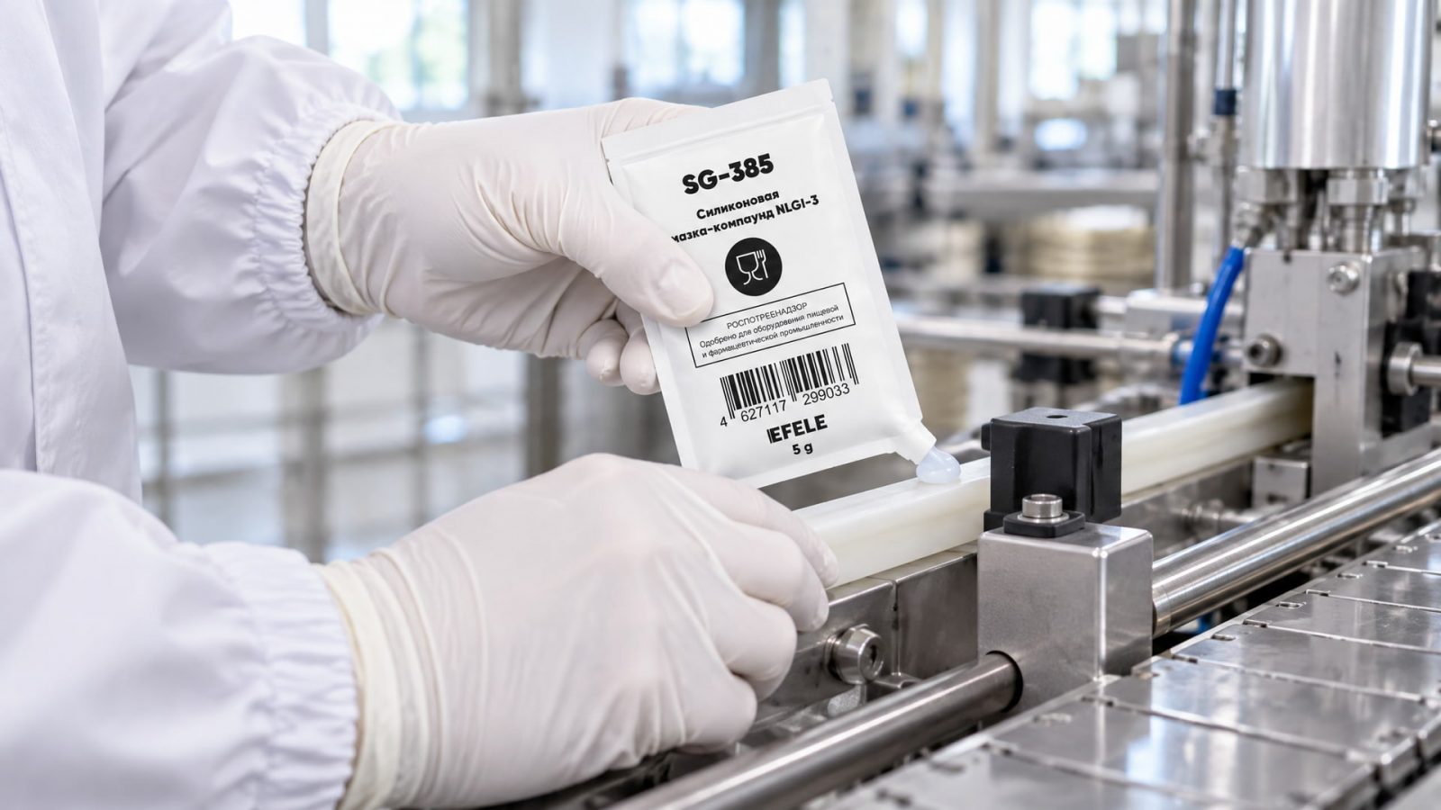 Защита продукта смазка EFELE SG-385 (силиконовая, NSF H1) наносится на уплотнения.