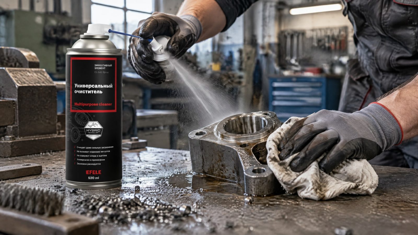 Рука в перчатке наносит EFELE CL-545 Spray для улучшения адгезии.