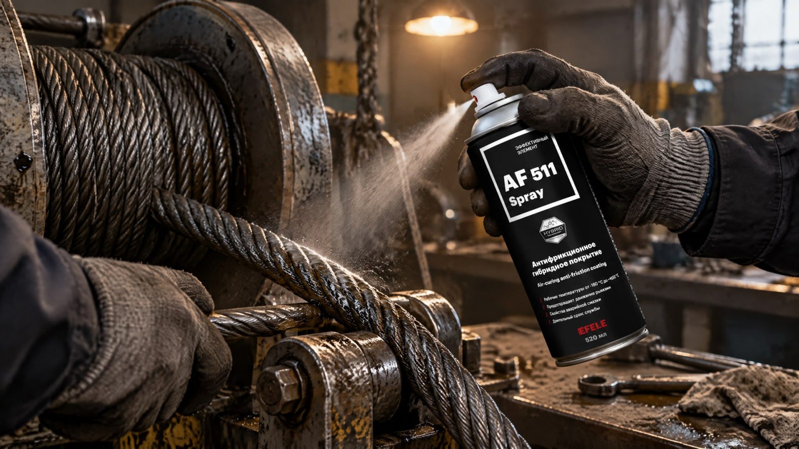 Рука наносит антифрикционное сухое покрытие EFELE AF-511 Spray.