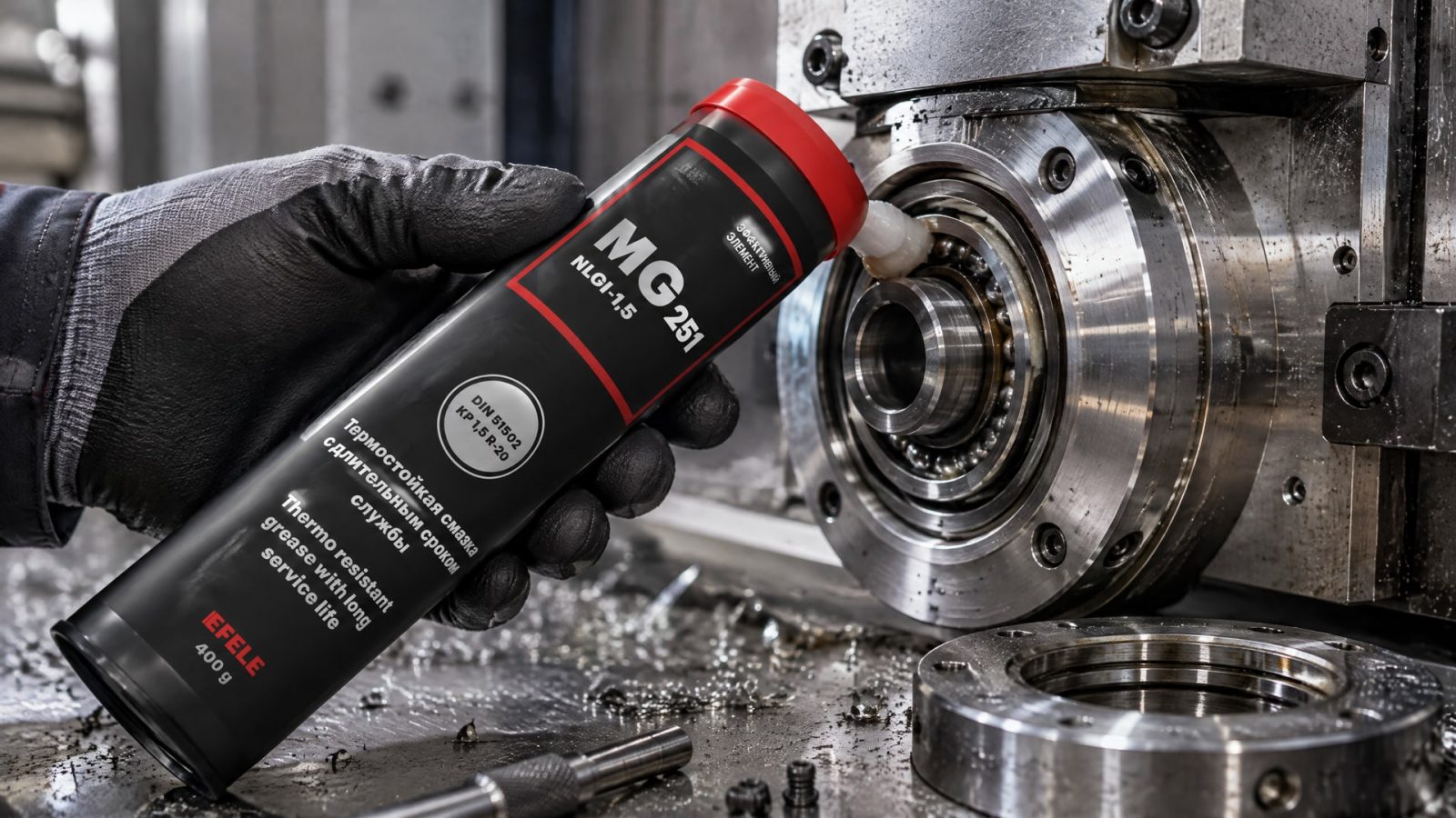 Нанесение смазки EFELE MG-251 на шпиндель станка.